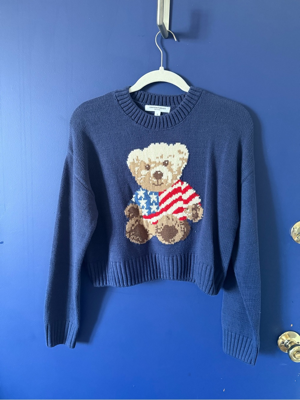 Navy Sweater with Teddy Bear